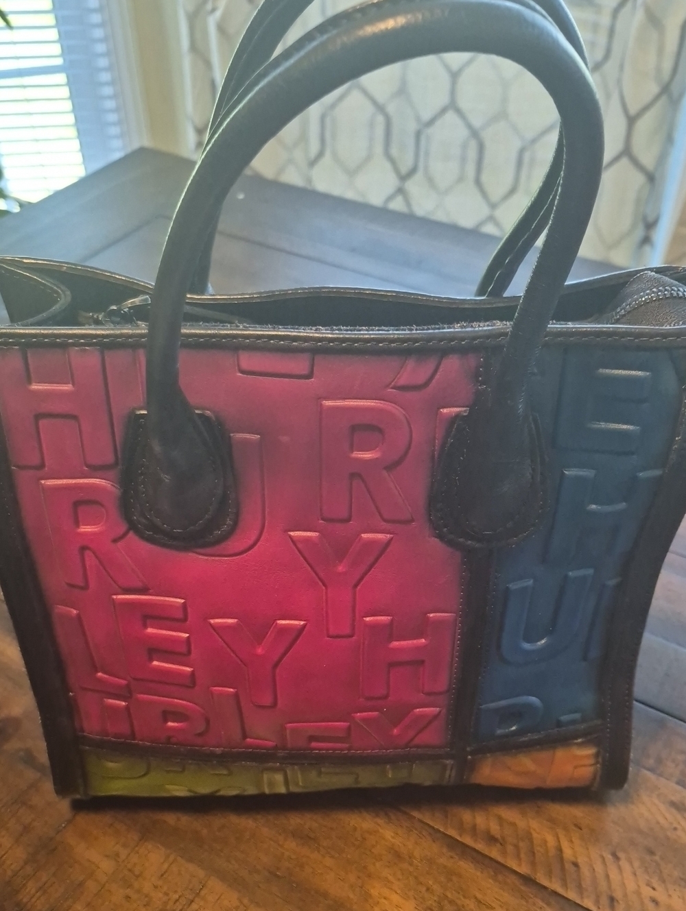 Colorblock Embossed Leather Tote - Multicolor - Picture 5 of 14